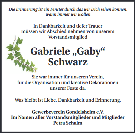 Traueranzeige Gaby Schwarz